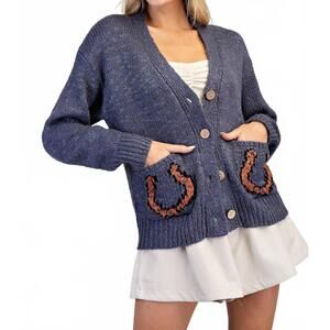 NEW EE:SOME horse graphic cardigan in midnight